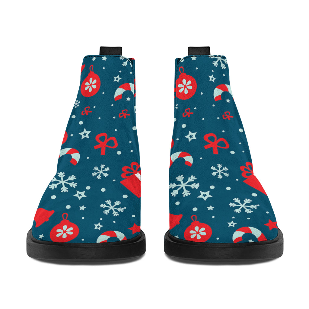 Christmas Holiday Elements Pattern Print Flat Ankle Boots