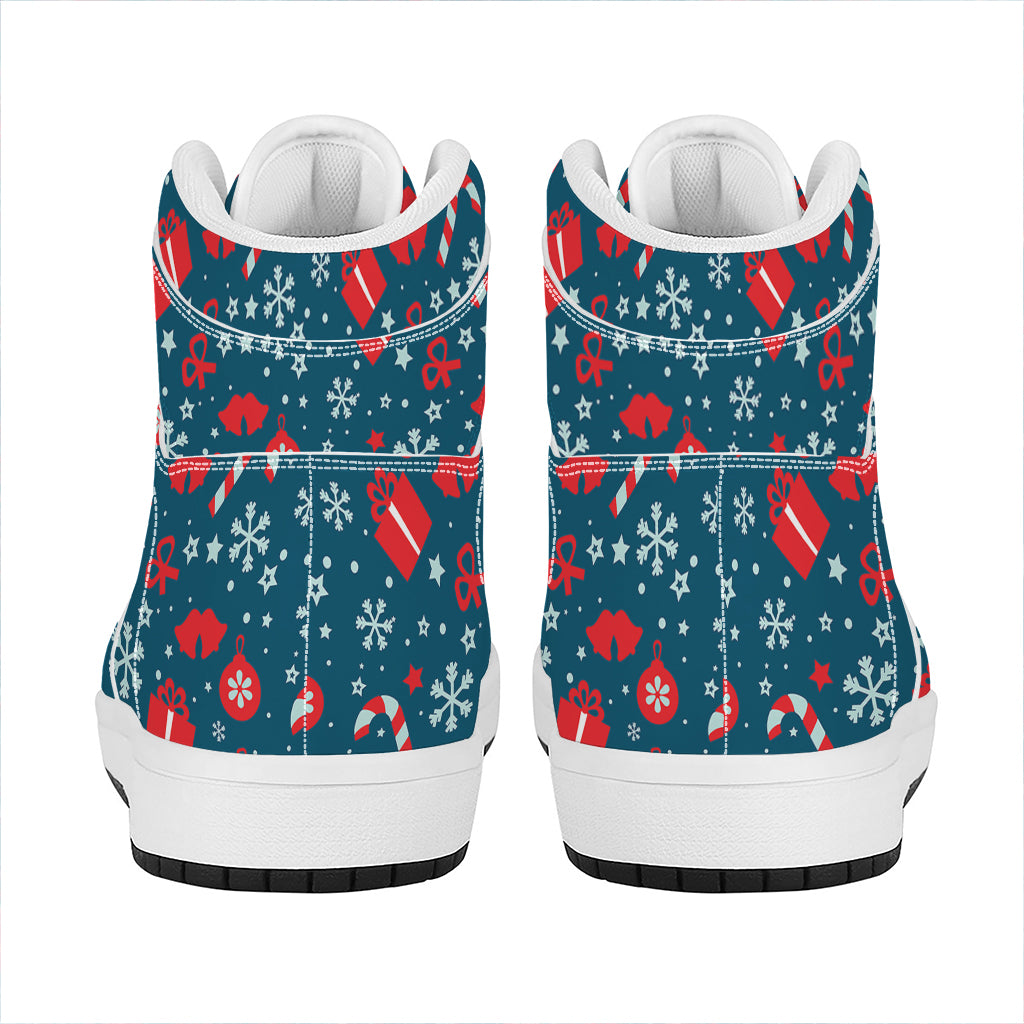 Christmas Holiday Elements Pattern Print High Top Leather Sneakers