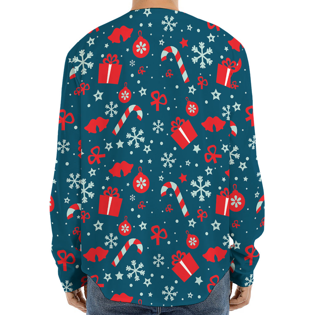 Christmas Holiday Elements Pattern Print Long Sleeve Baseball Jersey