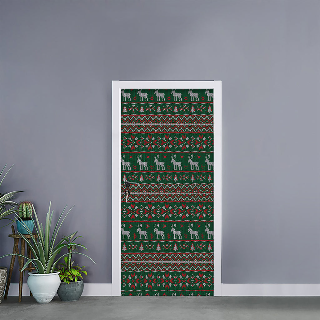 Christmas Holiday Knitted Pattern Print Door Sticker