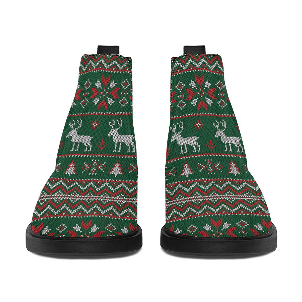 Christmas Holiday Knitted Pattern Print Flat Ankle Boots
