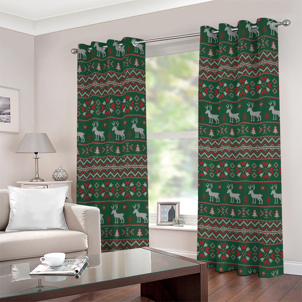 Christmas Holiday Knitted Pattern Print Grommet Curtains