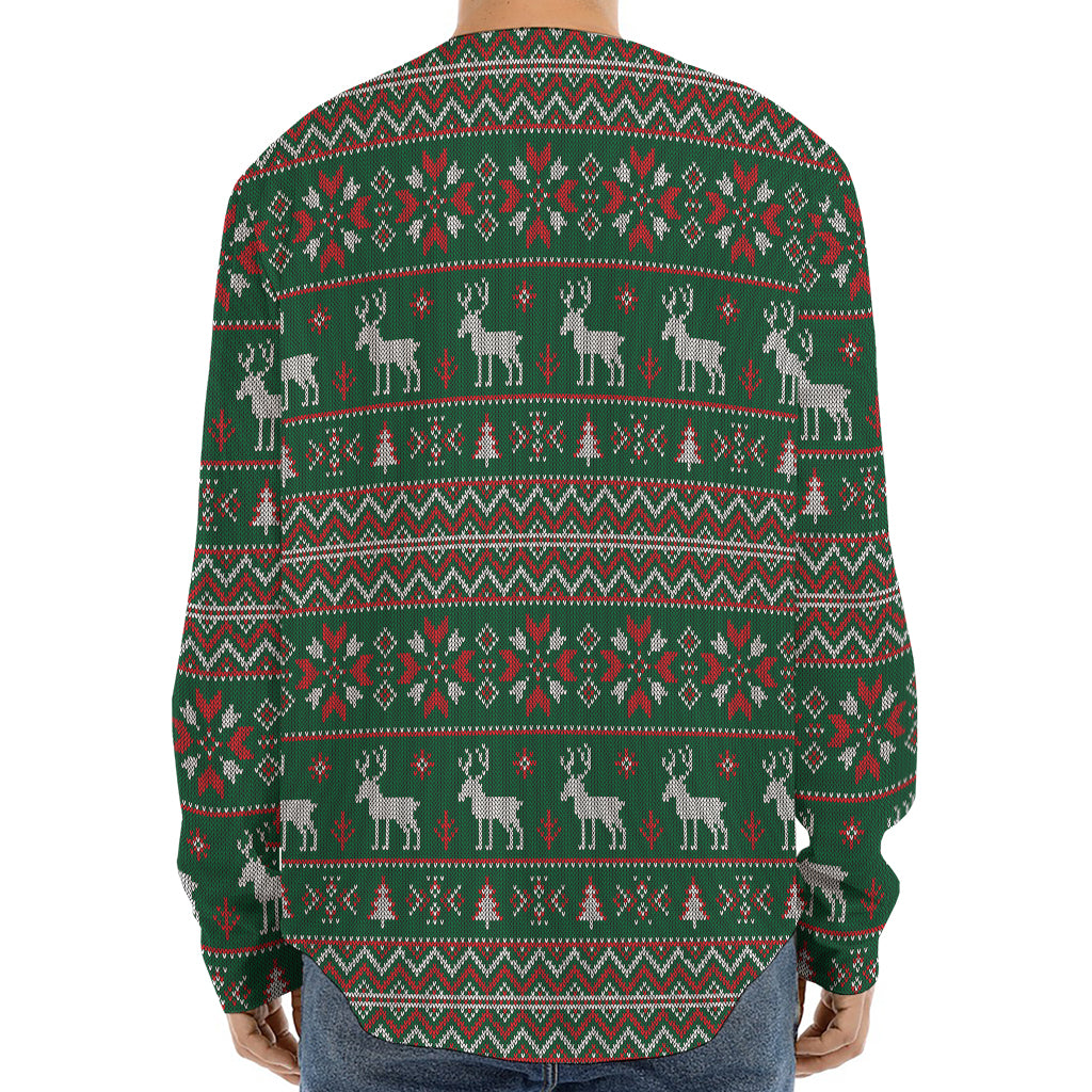 Christmas Holiday Knitted Pattern Print Long Sleeve Baseball Jersey