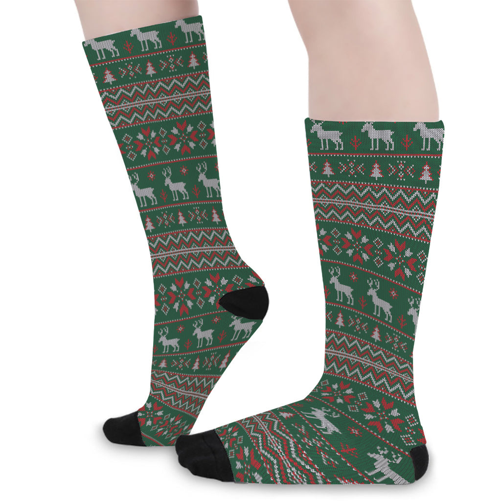 Christmas Holiday Knitted Pattern Print Long Socks