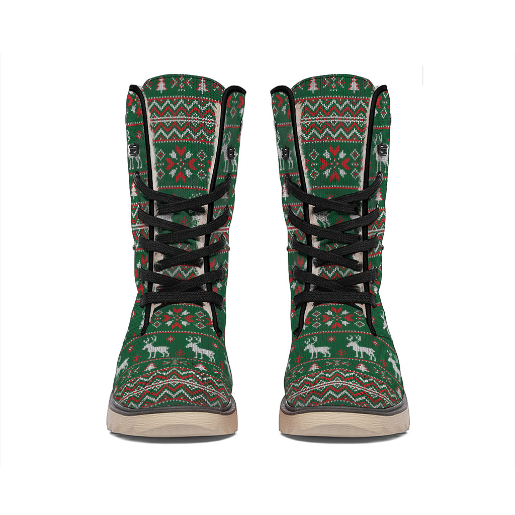 Christmas Holiday Knitted Pattern Print Winter Boots