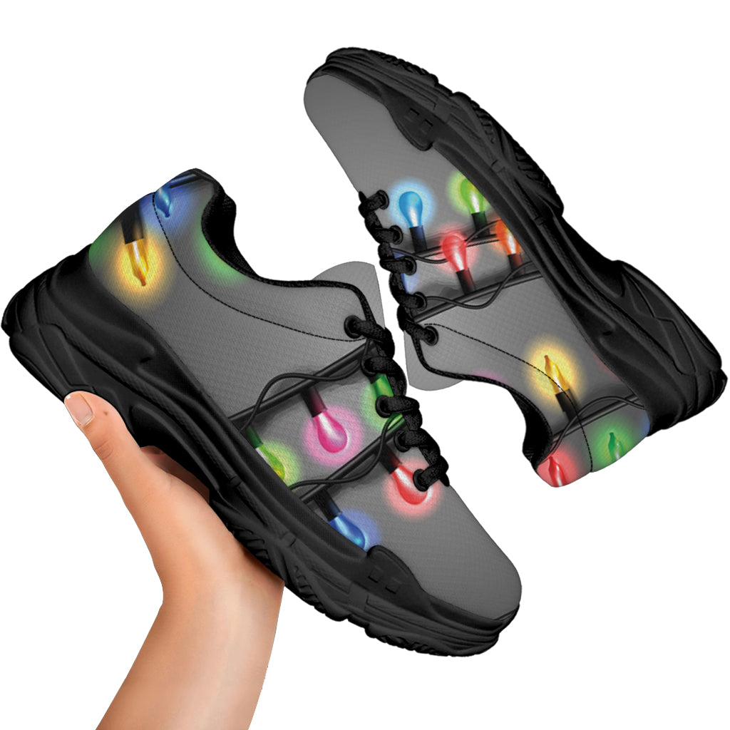 Christmas Holiday Lights Print Black Chunky Shoes