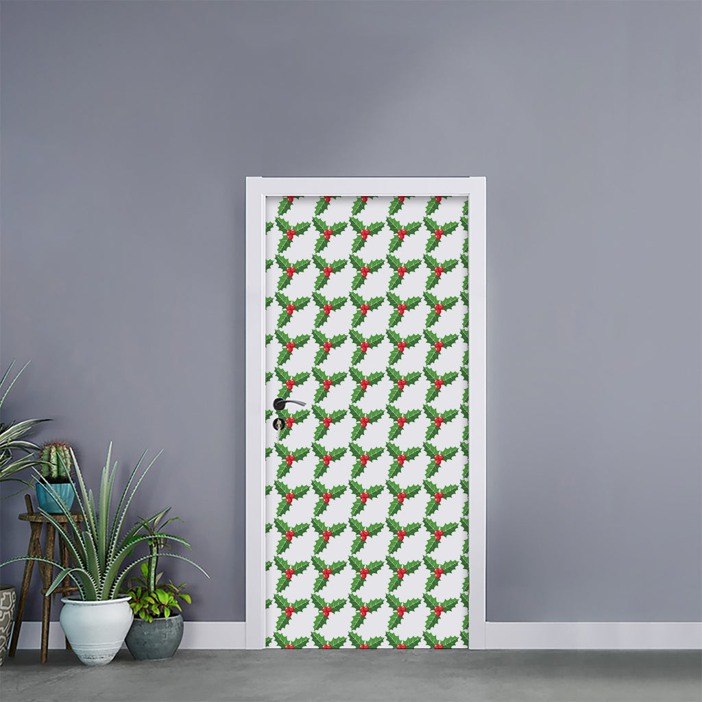 Christmas Holly Berry Pattern Print Door Sticker