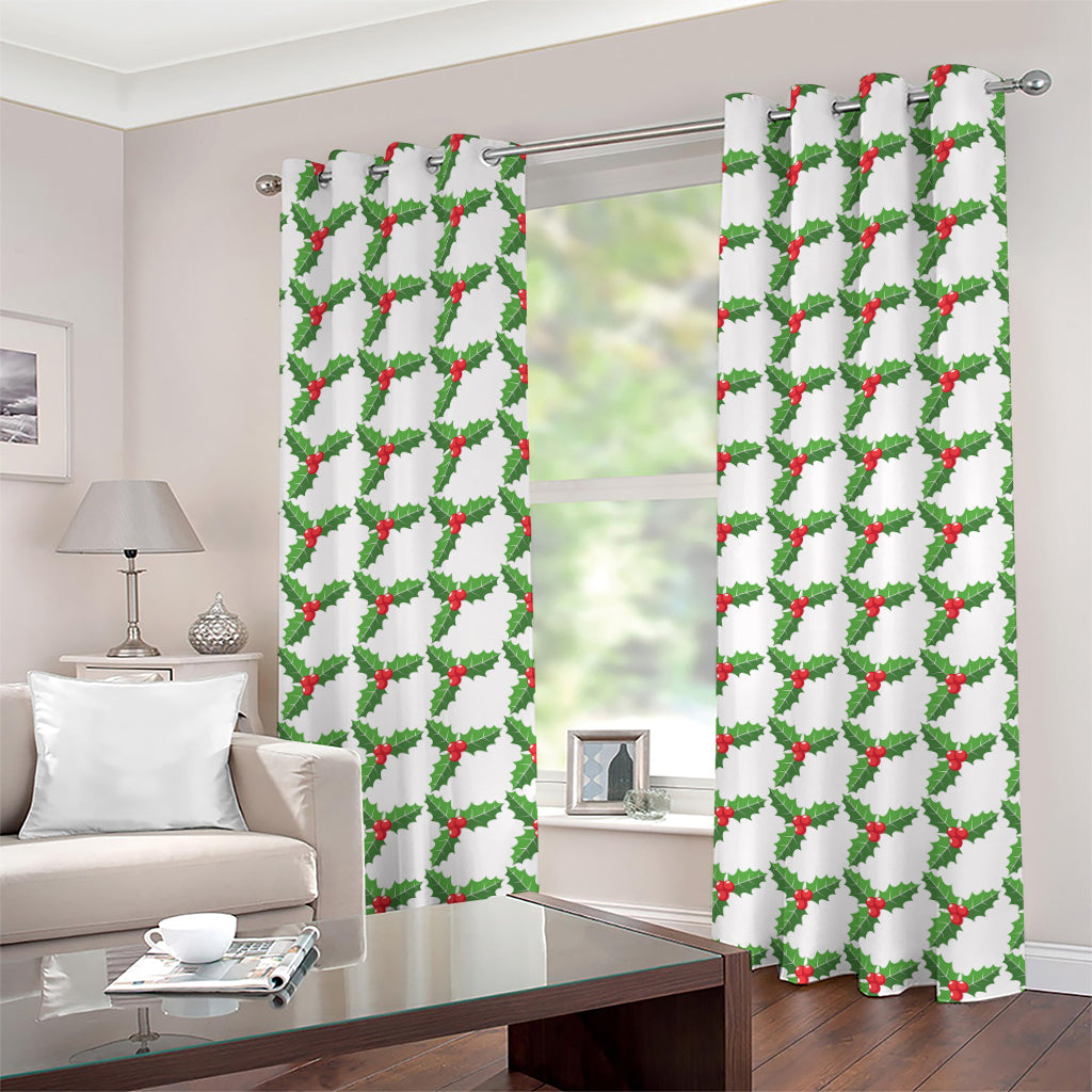 Christmas Holly Berry Pattern Print Grommet Curtains