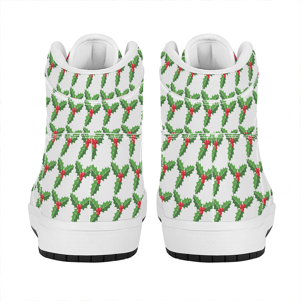 Christmas Holly Berry Pattern Print High Top Leather Sneakers
