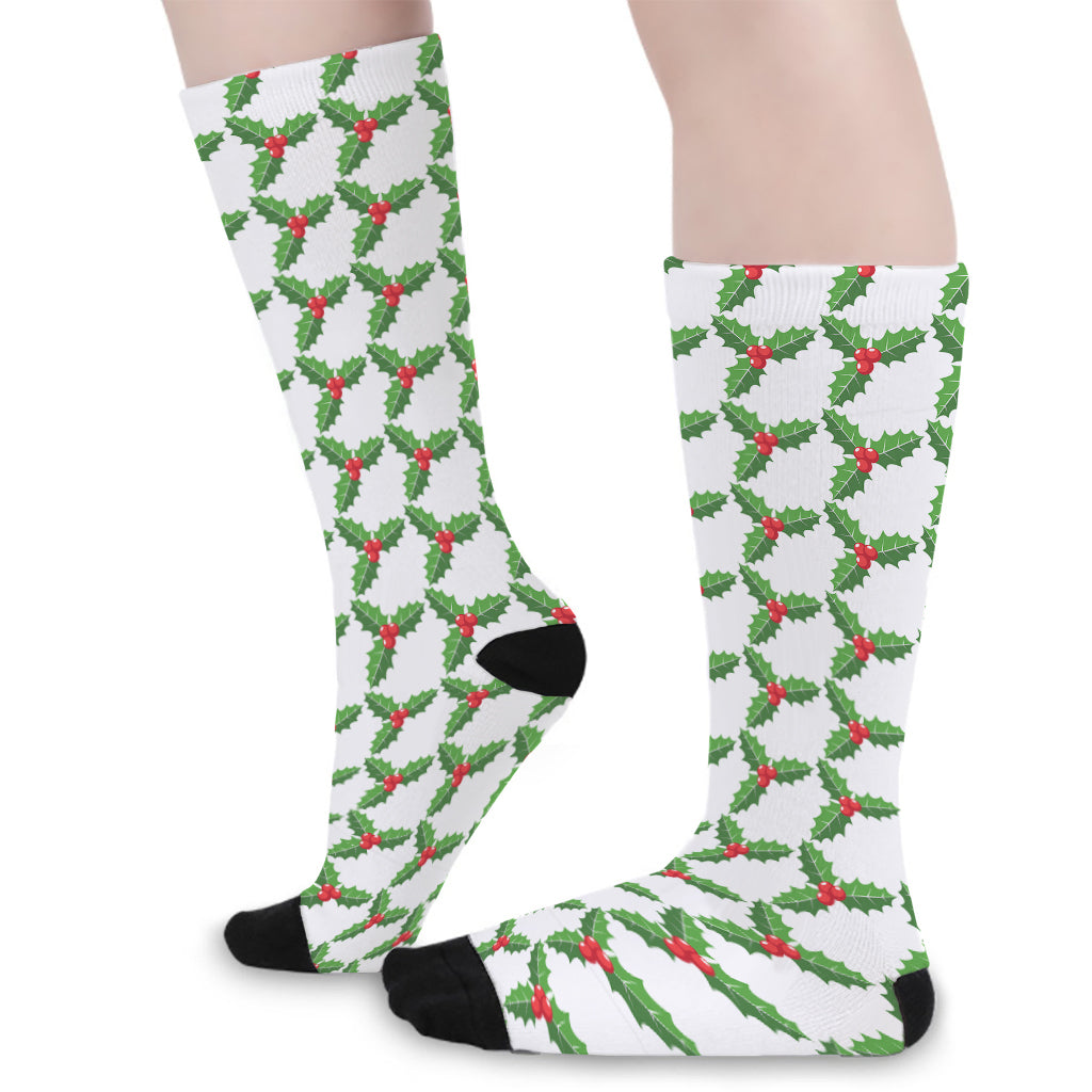 Christmas Holly Berry Pattern Print Long Socks