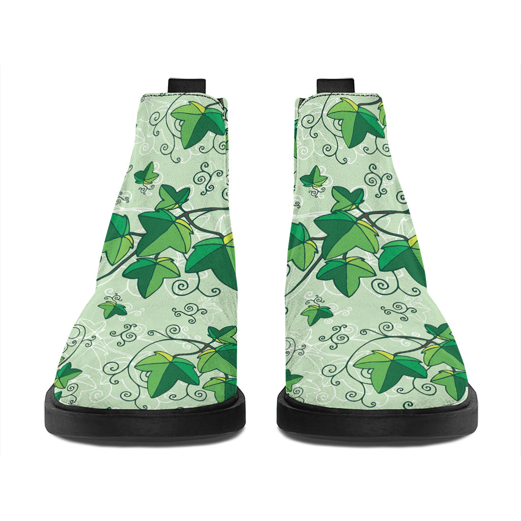 Christmas Ivy Leaf Pattern Print Flat Ankle Boots