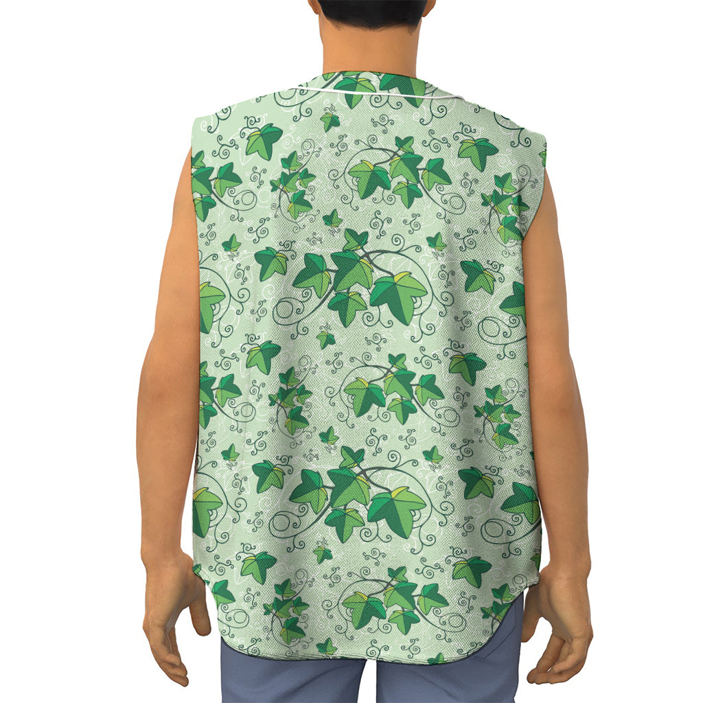 Christmas Ivy Leaf Pattern Print Sleeveless Baseball Jersey