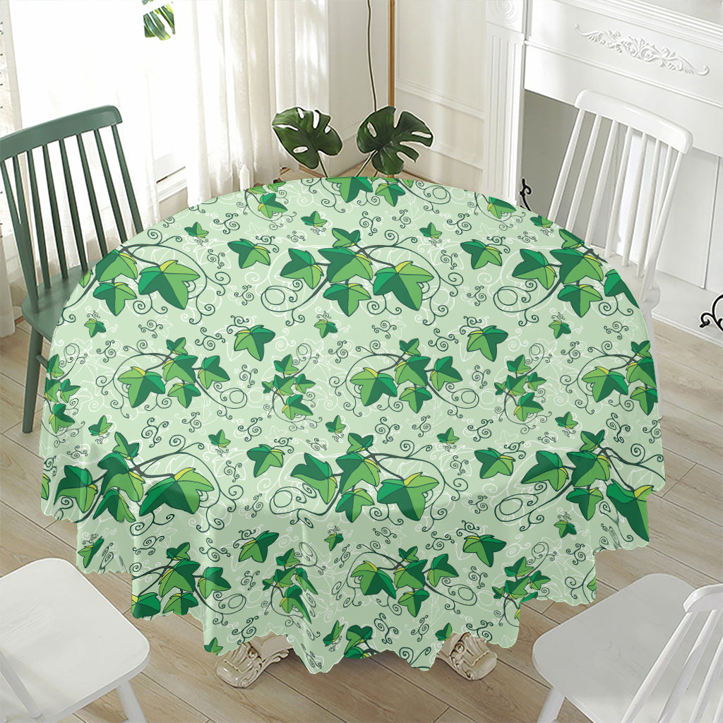 Christmas Ivy Leaf Pattern Print Waterproof Round Tablecloth