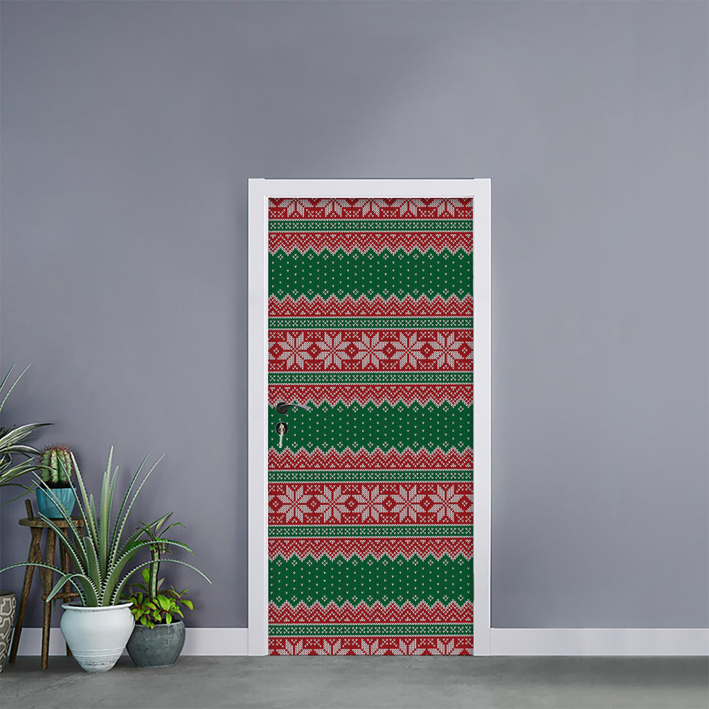 Christmas Knitted Pattern Print Door Sticker
