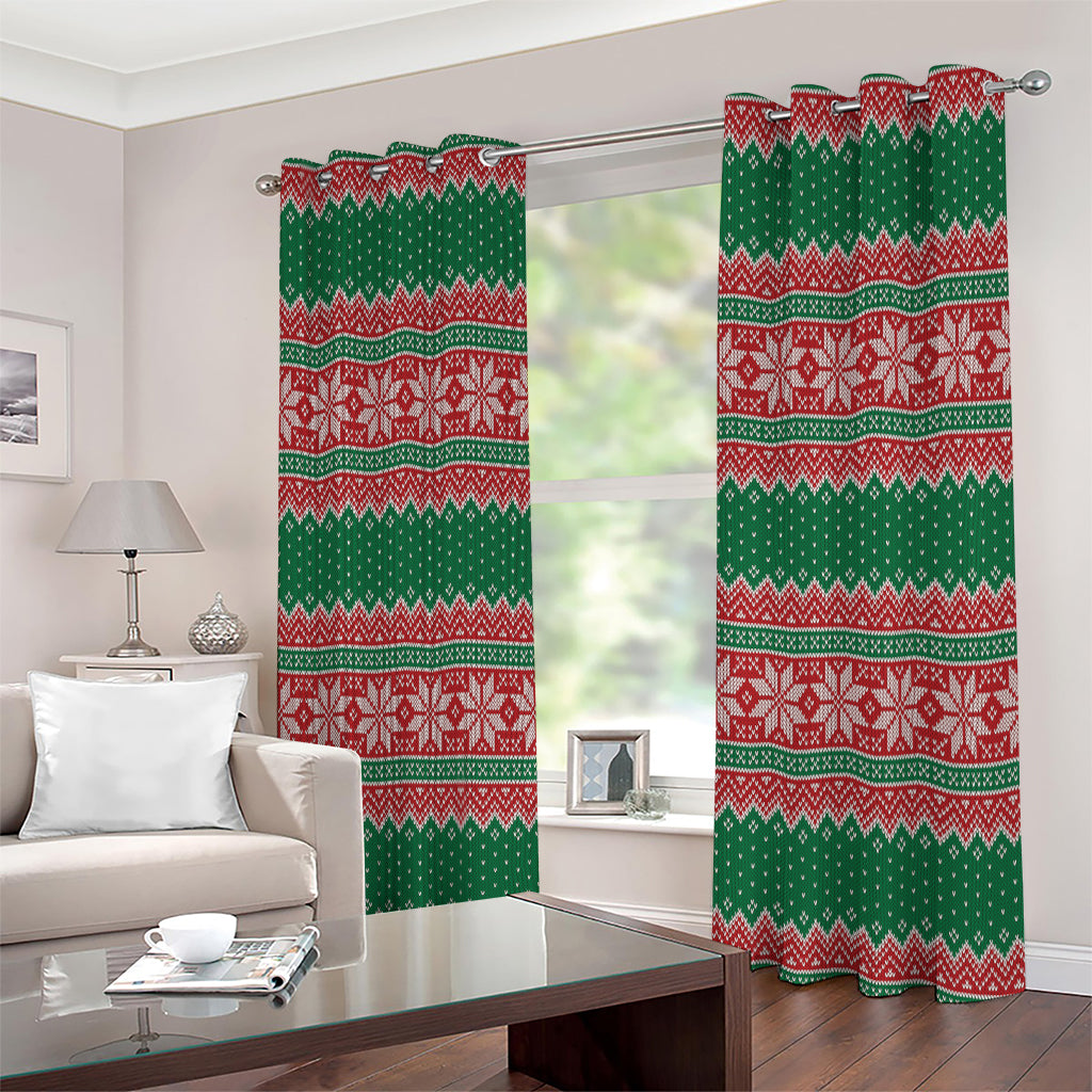 Christmas Knitted Pattern Print Extra Wide Grommet Curtains
