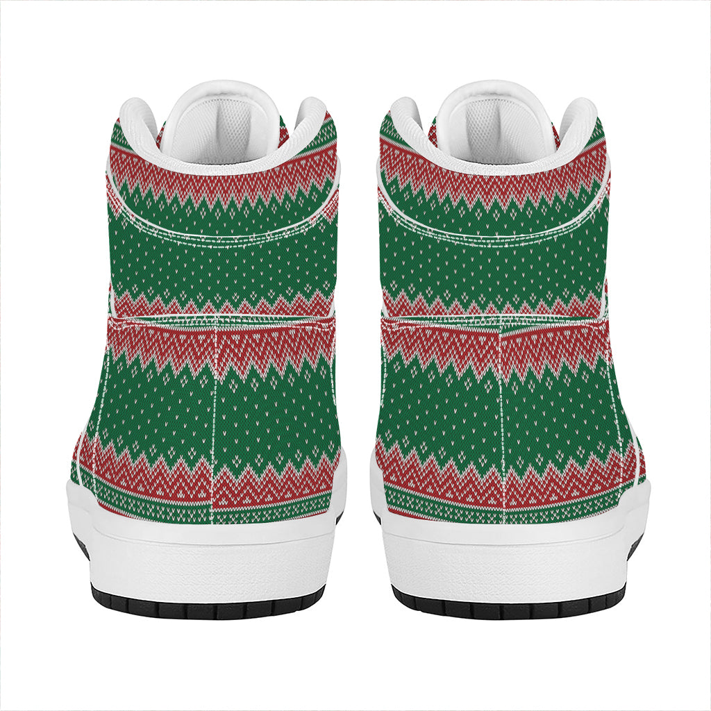 Christmas Knitted Pattern Print High Top Leather Sneakers