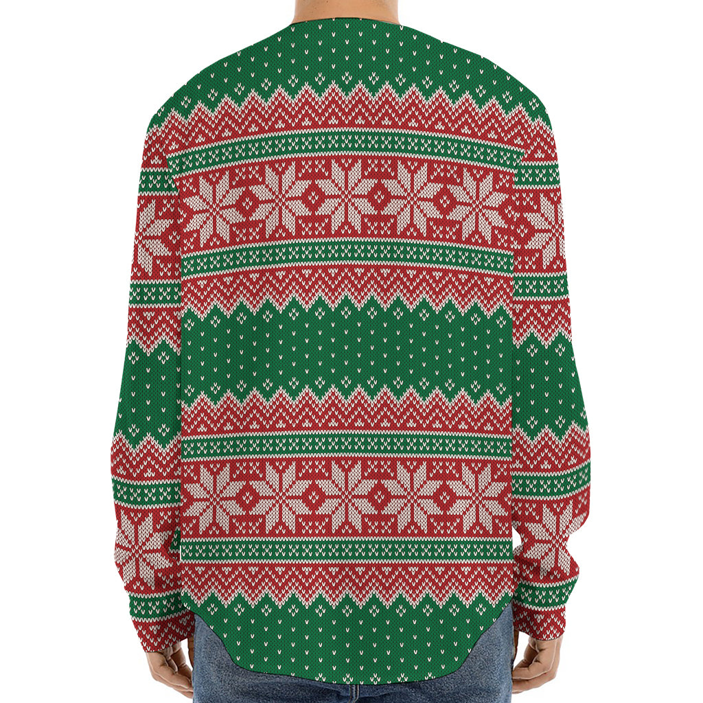Christmas Knitted Pattern Print Long Sleeve Baseball Jersey