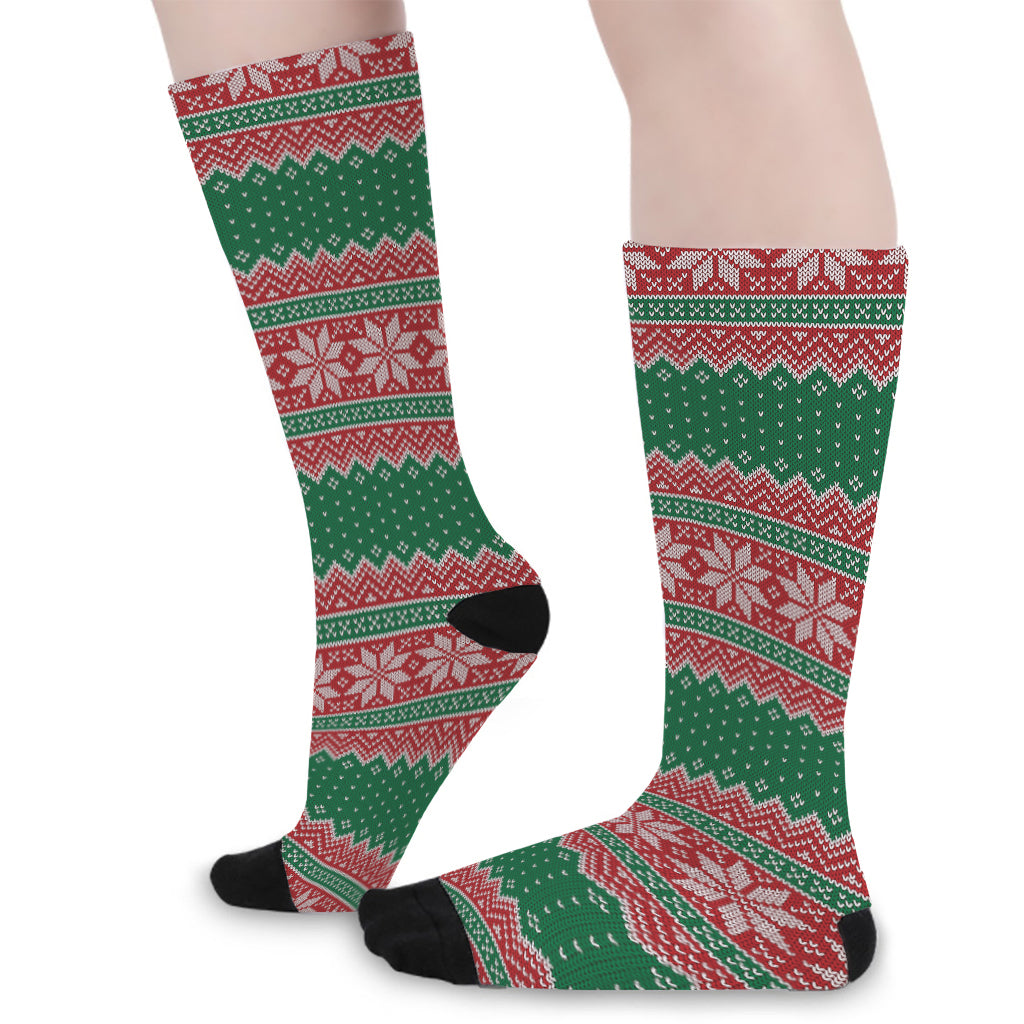 Christmas Knitted Pattern Print Long Socks