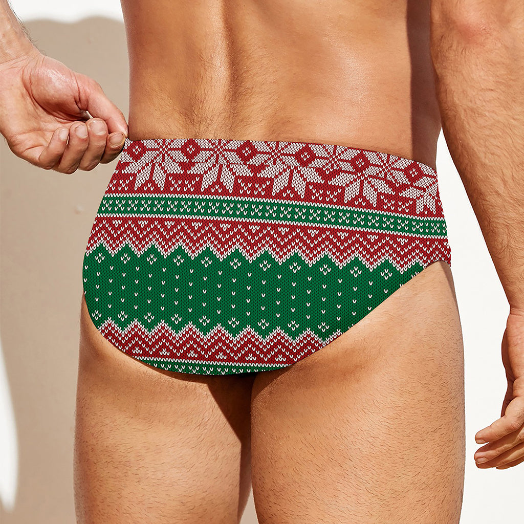 Christmas Knitted Pattern Print Men's Swim Briefs
