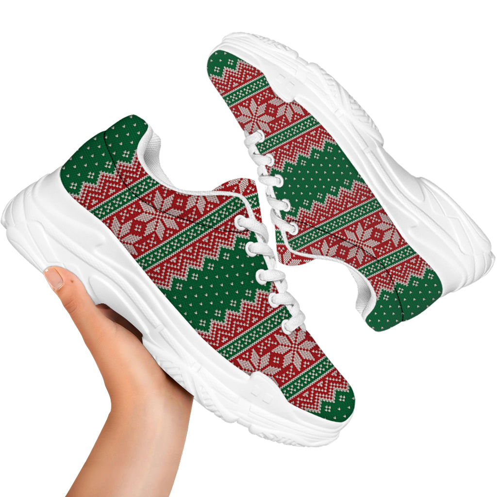 Christmas Knitted Pattern Print White Chunky Shoes
