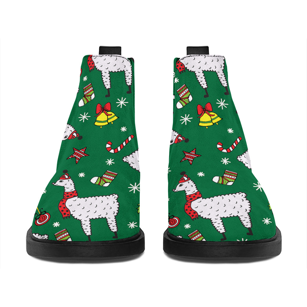 Christmas Llama Pattern Print Flat Ankle Boots