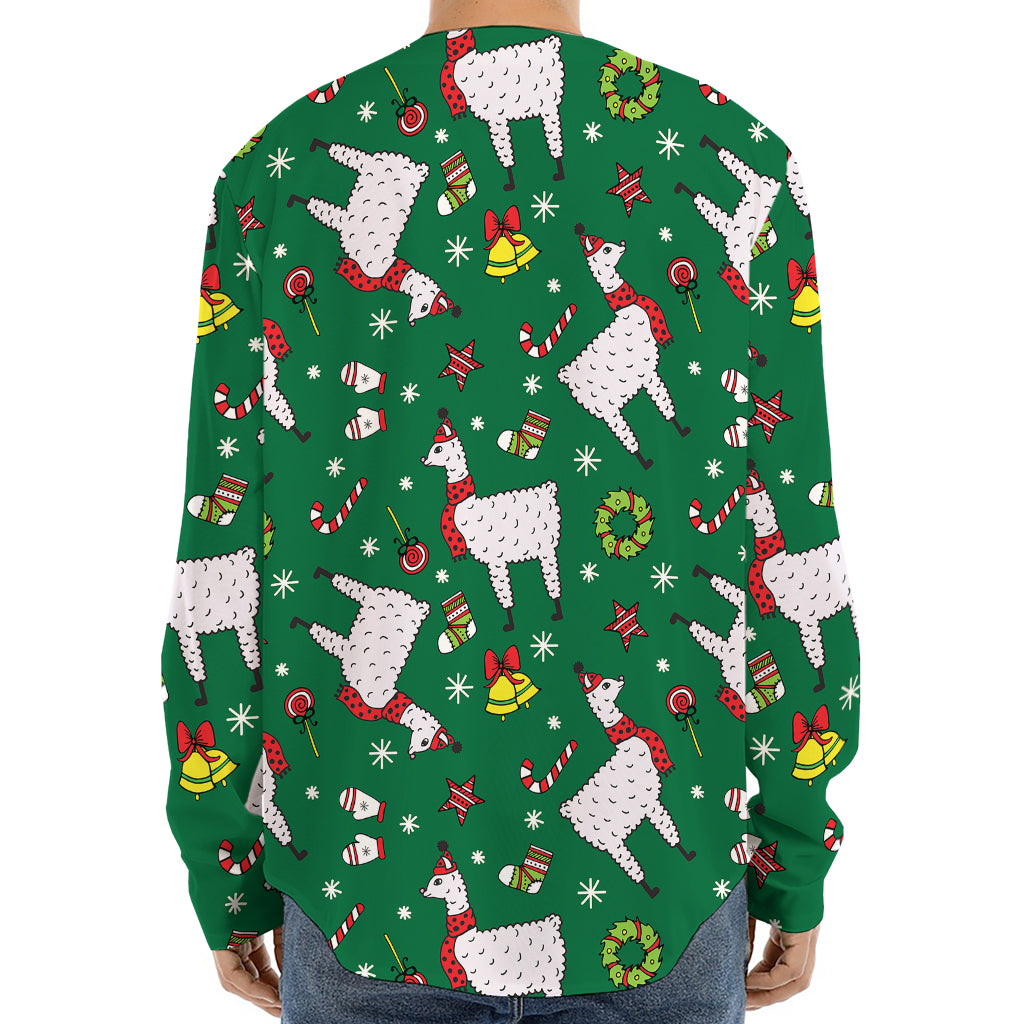 Christmas Llama Pattern Print Long Sleeve Baseball Jersey