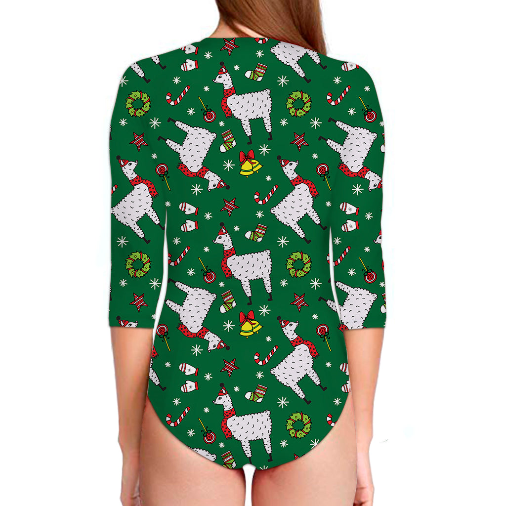 Christmas Llama Pattern Print Long Sleeve Swimsuit