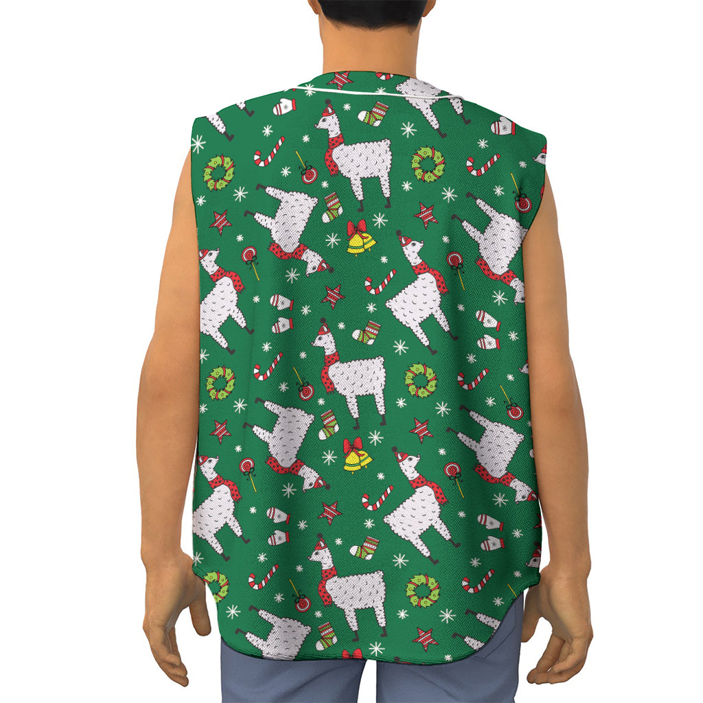 Christmas Llama Pattern Print Sleeveless Baseball Jersey