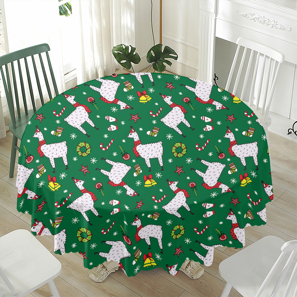 Christmas Llama Pattern Print Waterproof Round Tablecloth
