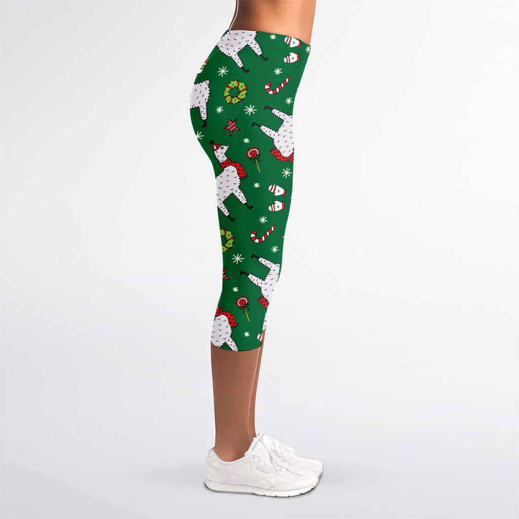 Christmas Llama Pattern Print Women's Capri Leggings