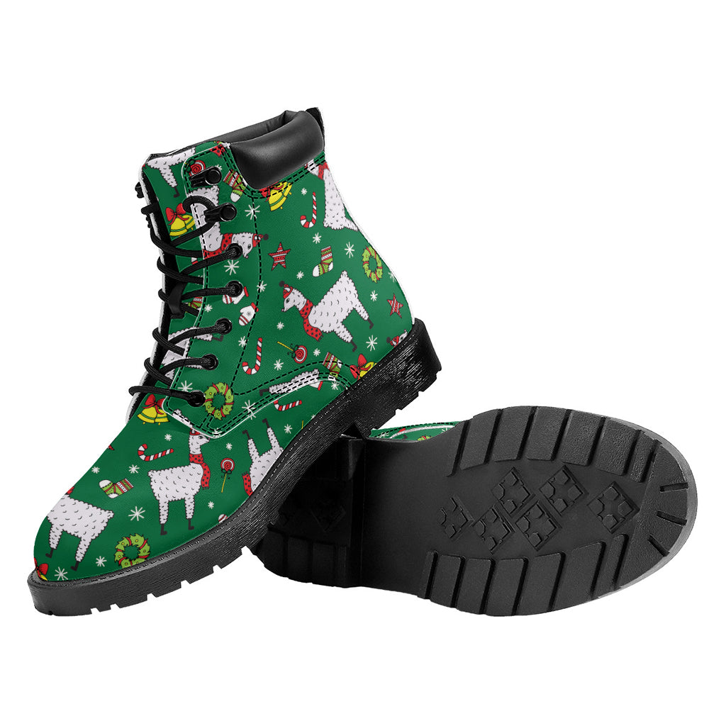 Christmas Llama Pattern Print Work Boots