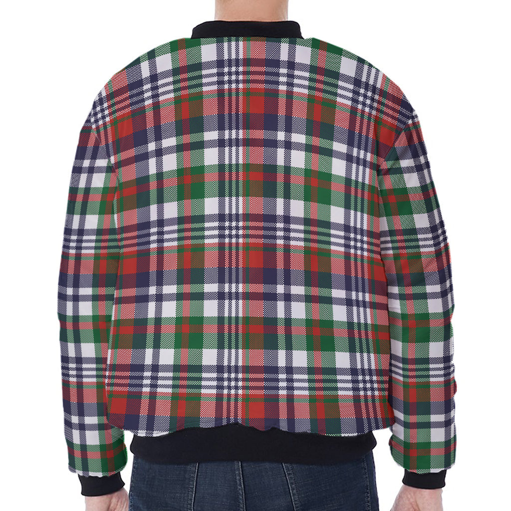 Christmas Madras Plaid Print Zip Sleeve Bomber Jacket