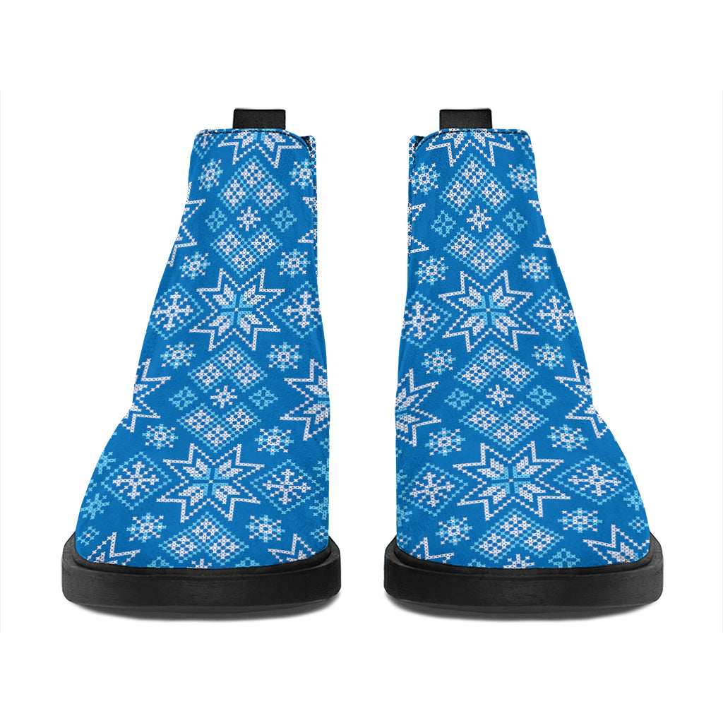 Christmas Nordic Knitted Pattern Print Flat Ankle Boots