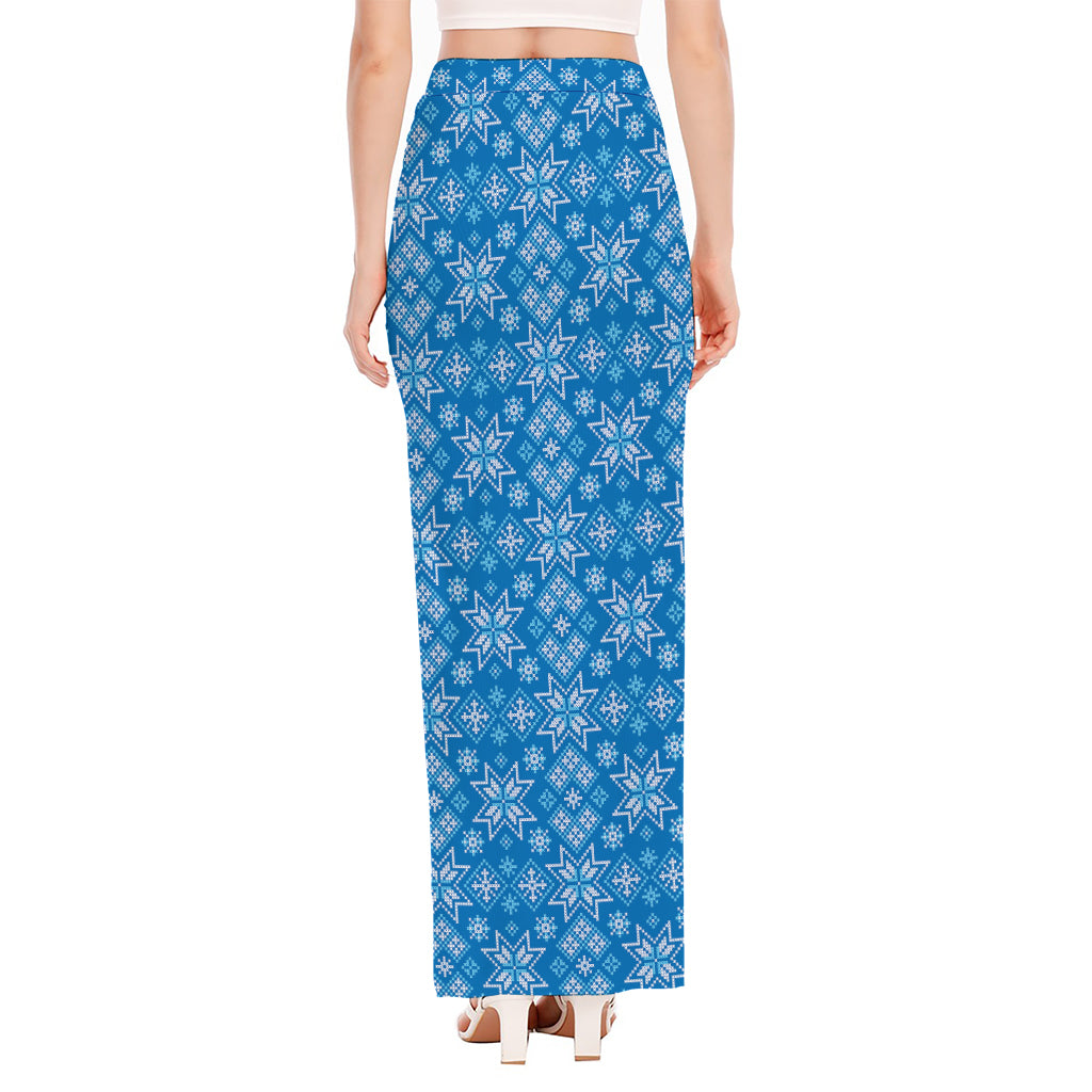 Christmas Nordic Knitted Pattern Print High Slit Maxi Skirt