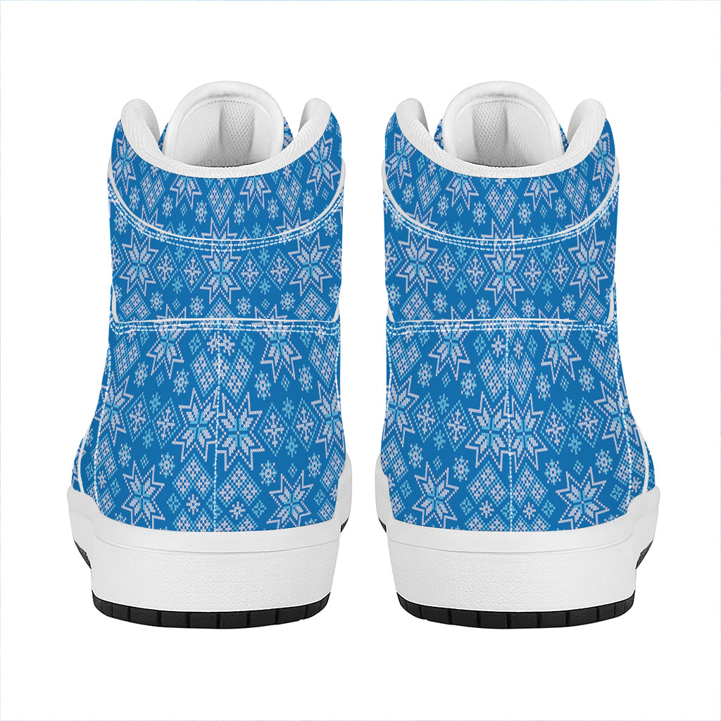 Christmas Nordic Knitted Pattern Print High Top Leather Sneakers