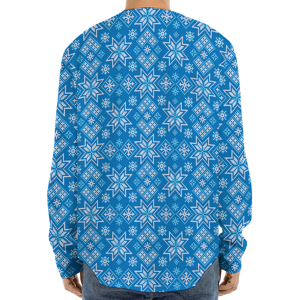 Christmas Nordic Knitted Pattern Print Long Sleeve Baseball Jersey