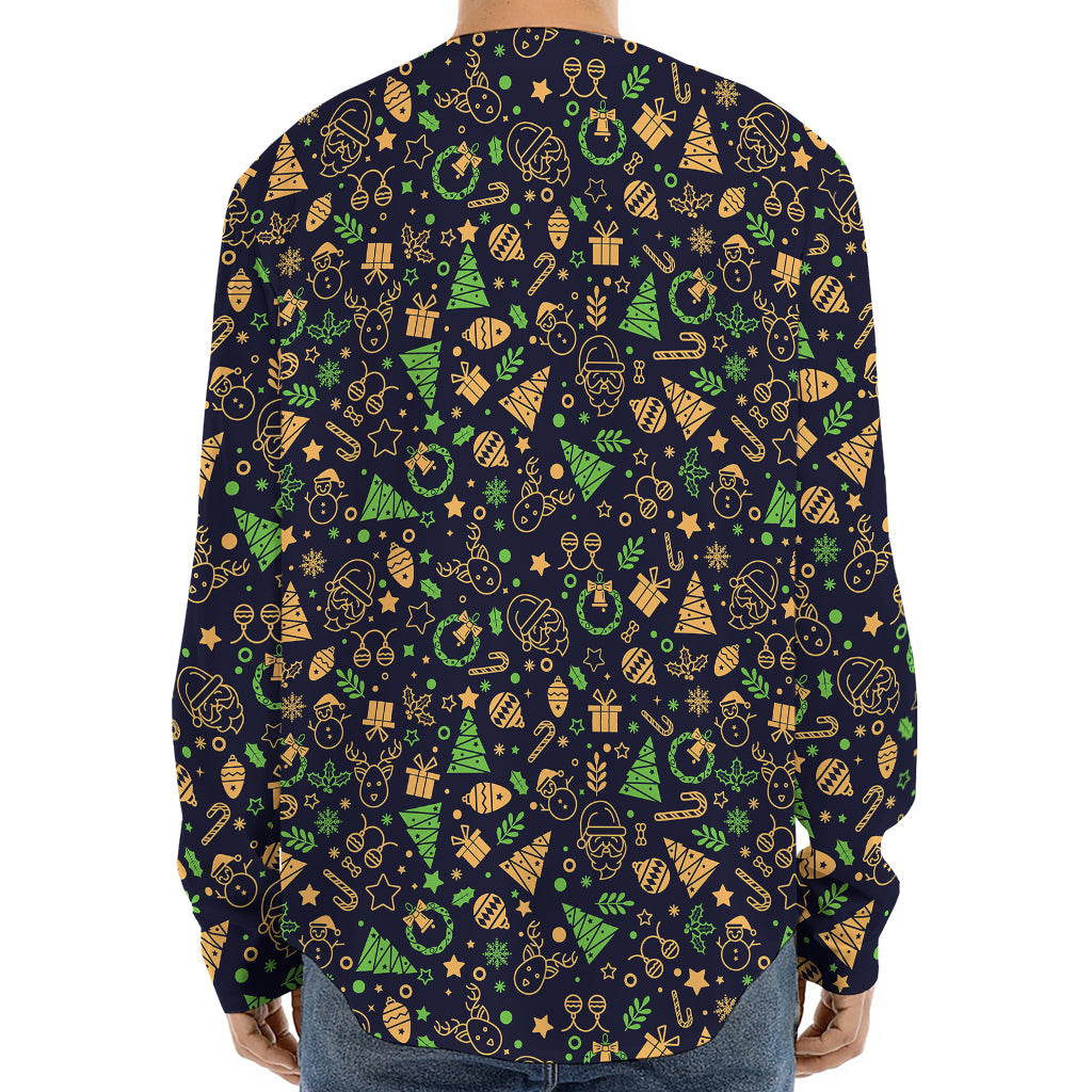 Christmas Party Elements Pattern Print Long Sleeve Baseball Jersey