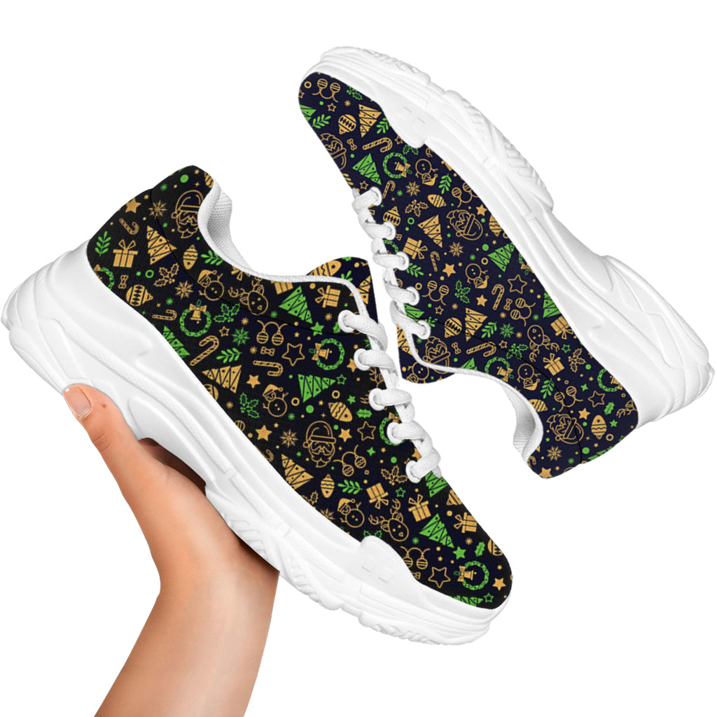 Christmas Party Elements Pattern Print White Chunky Shoes