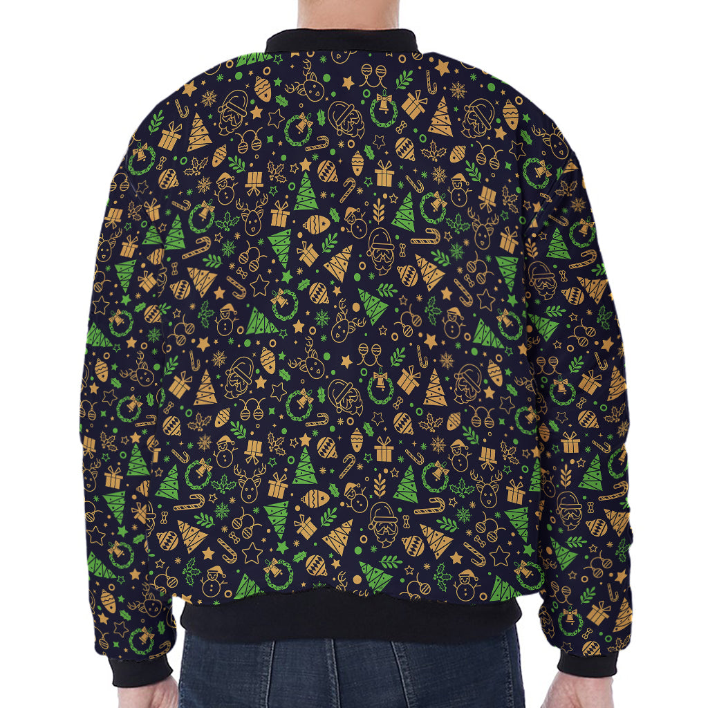 Christmas Party Elements Pattern Print Zip Sleeve Bomber Jacket