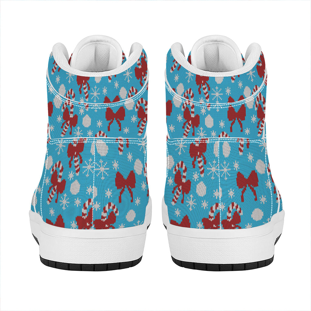 Christmas Party Knitted Pattern Print High Top Leather Sneakers