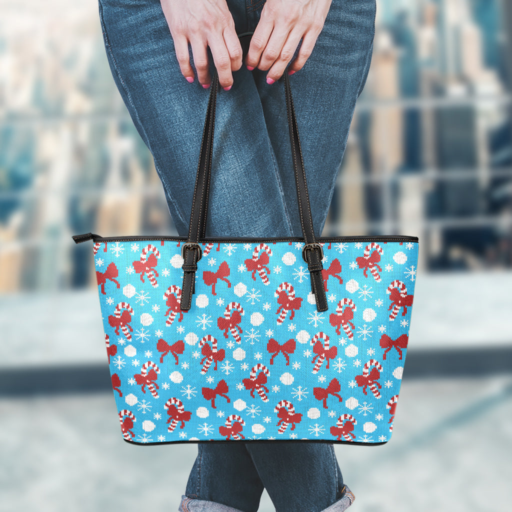 Christmas Party Knitted Pattern Print Leather Tote Bag