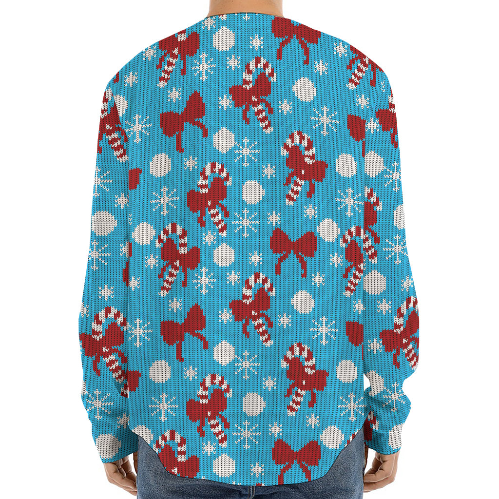 Christmas Party Knitted Pattern Print Long Sleeve Baseball Jersey