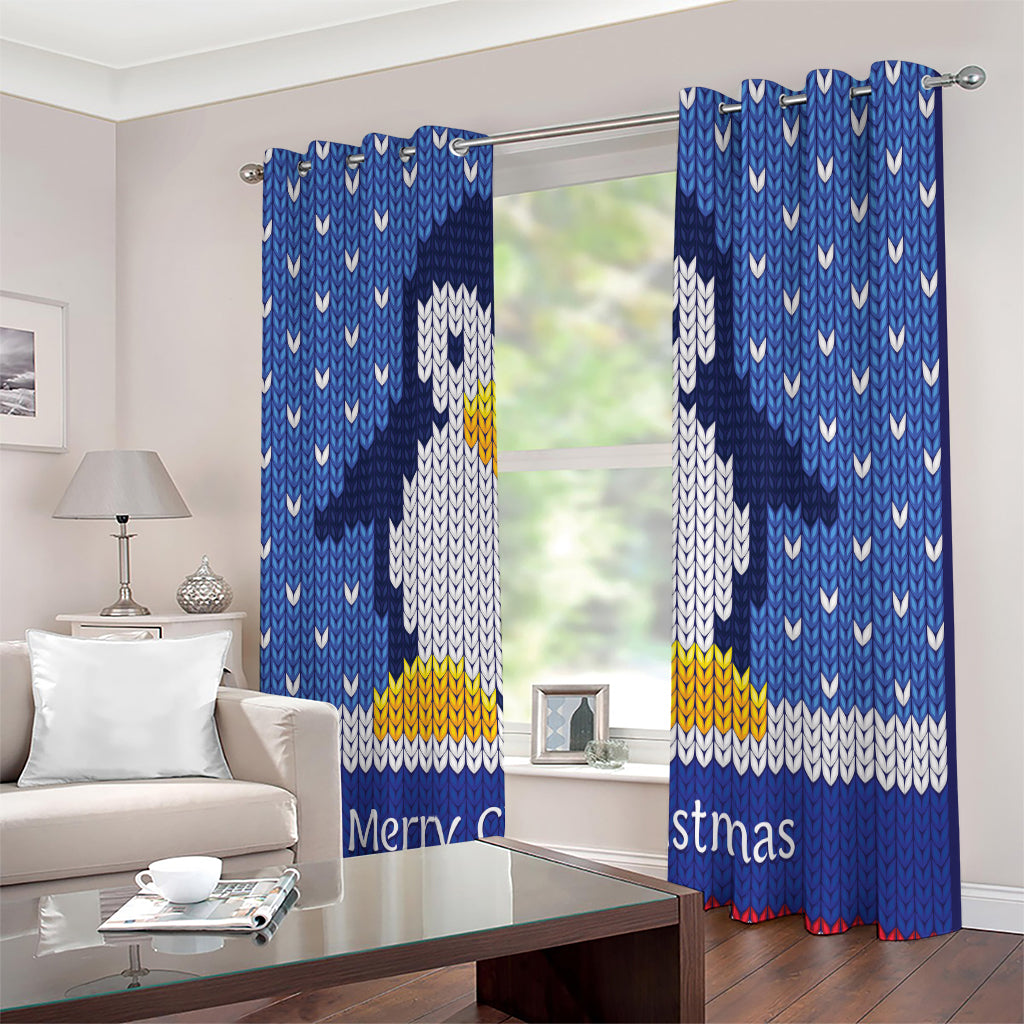 Christmas Penguin Knitted Print Extra Wide Grommet Curtains