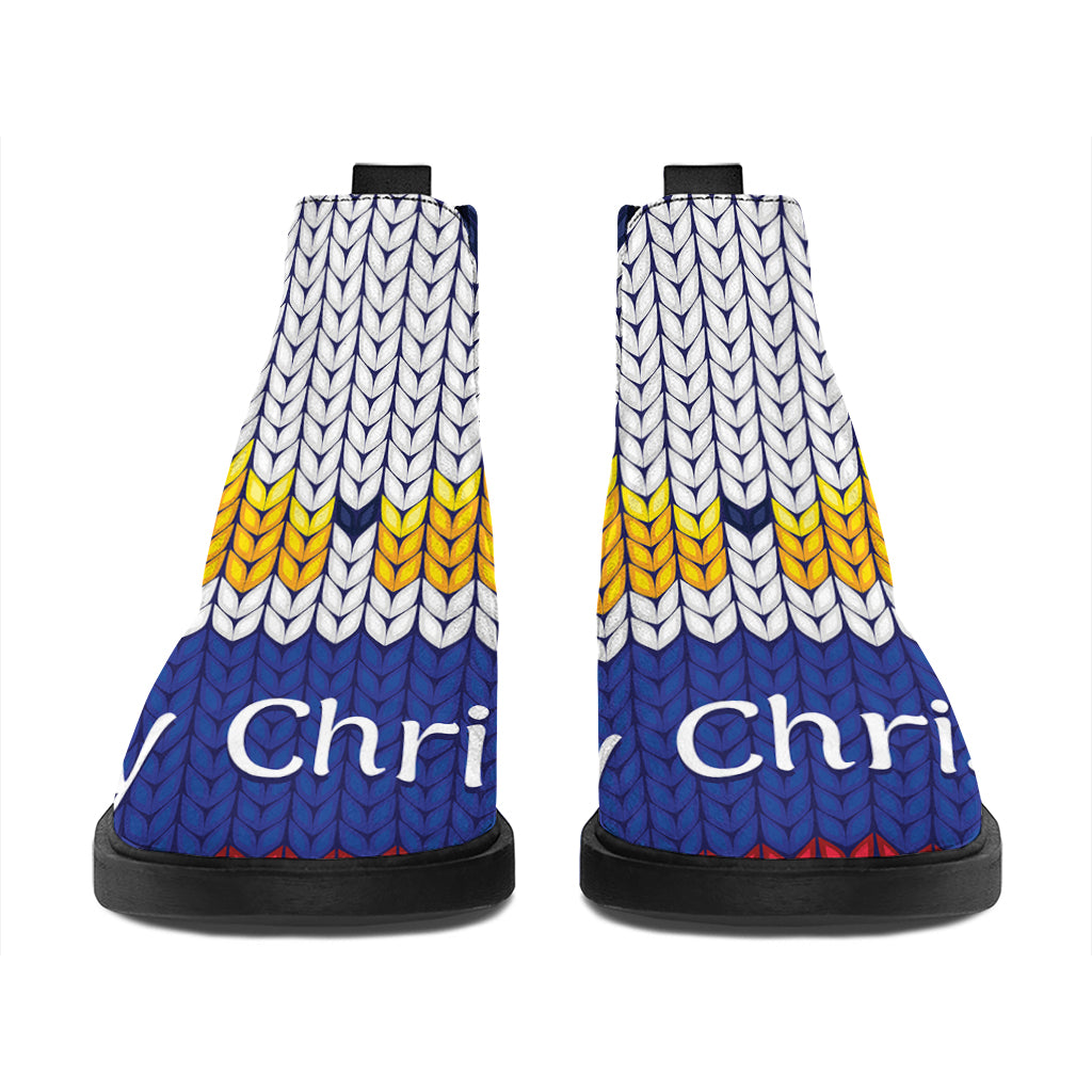 Christmas Penguin Knitted Print Flat Ankle Boots