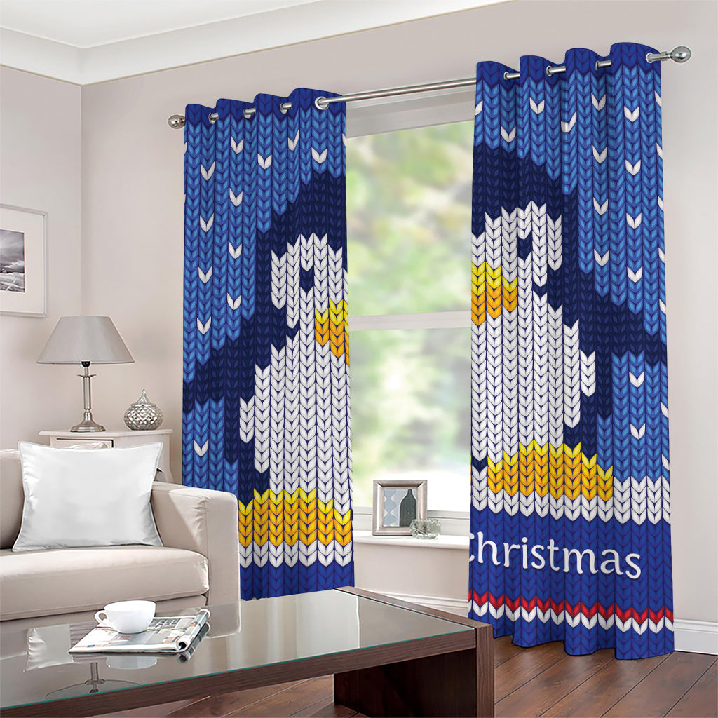 Christmas Penguin Knitted Print Grommet Curtains