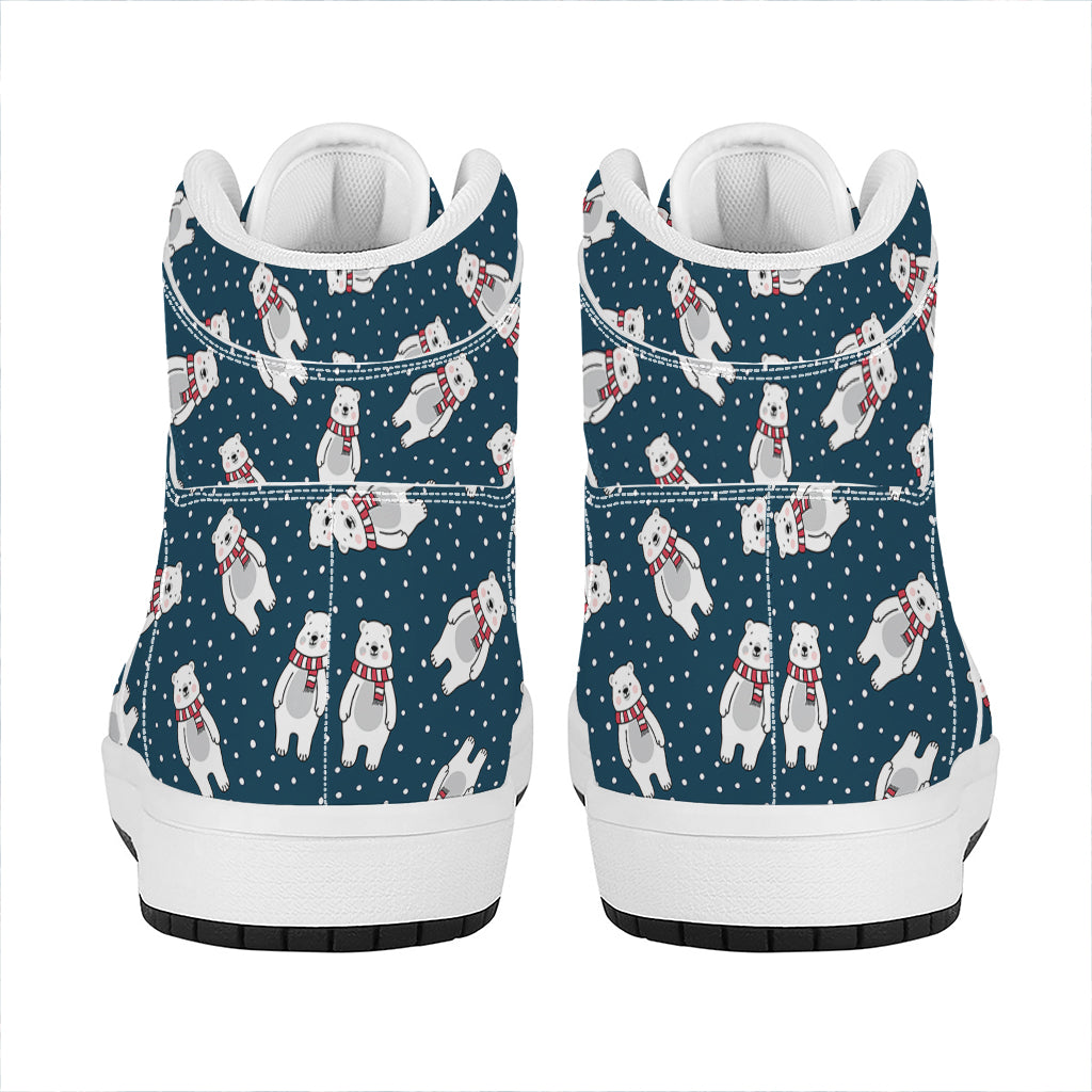 Christmas Polar Bear Pattern Print High Top Leather Sneakers