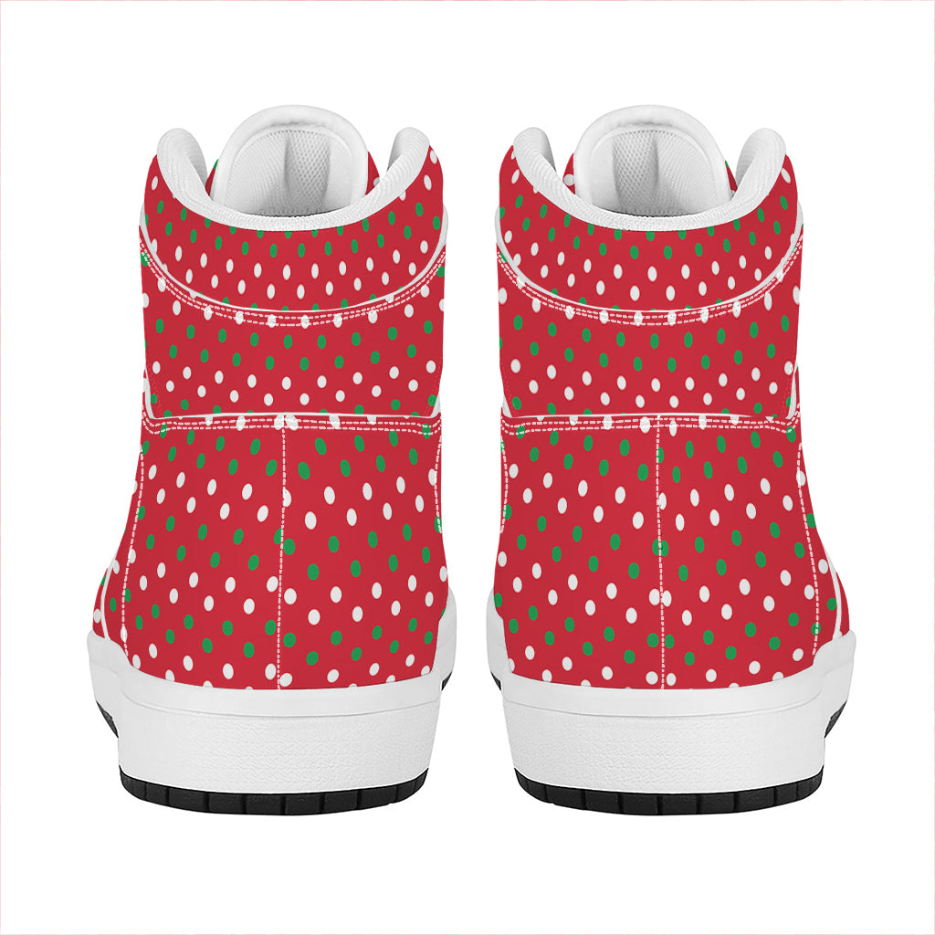 Christmas Polka Dot Pattern Print High Top Leather Sneakers