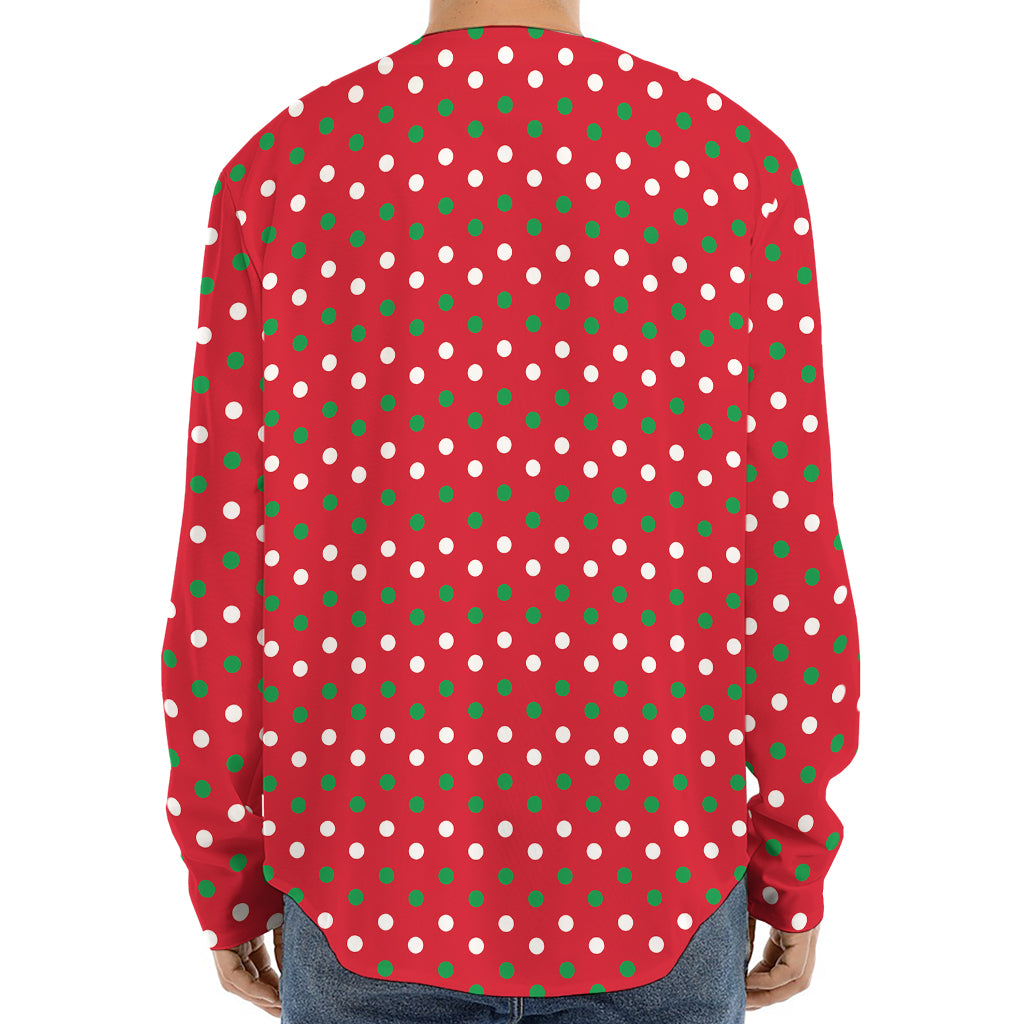Christmas Polka Dot Pattern Print Long Sleeve Baseball Jersey