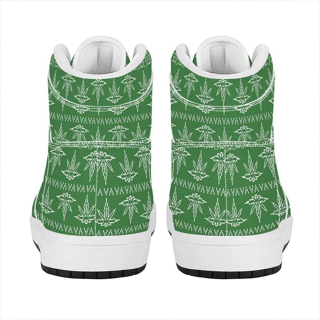Christmas Pot Leaf Pattern Print High Top Leather Sneakers