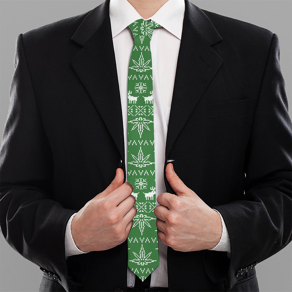 Christmas Pot Leaf Pattern Print Necktie